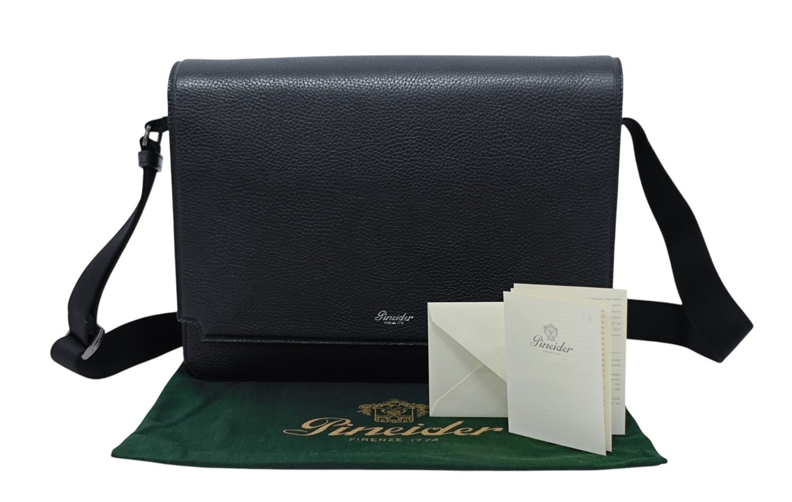 1050$ PINEIDER FIRENZE 1774 "Bottolato" Blue Grain Calf Work Messenger Bag