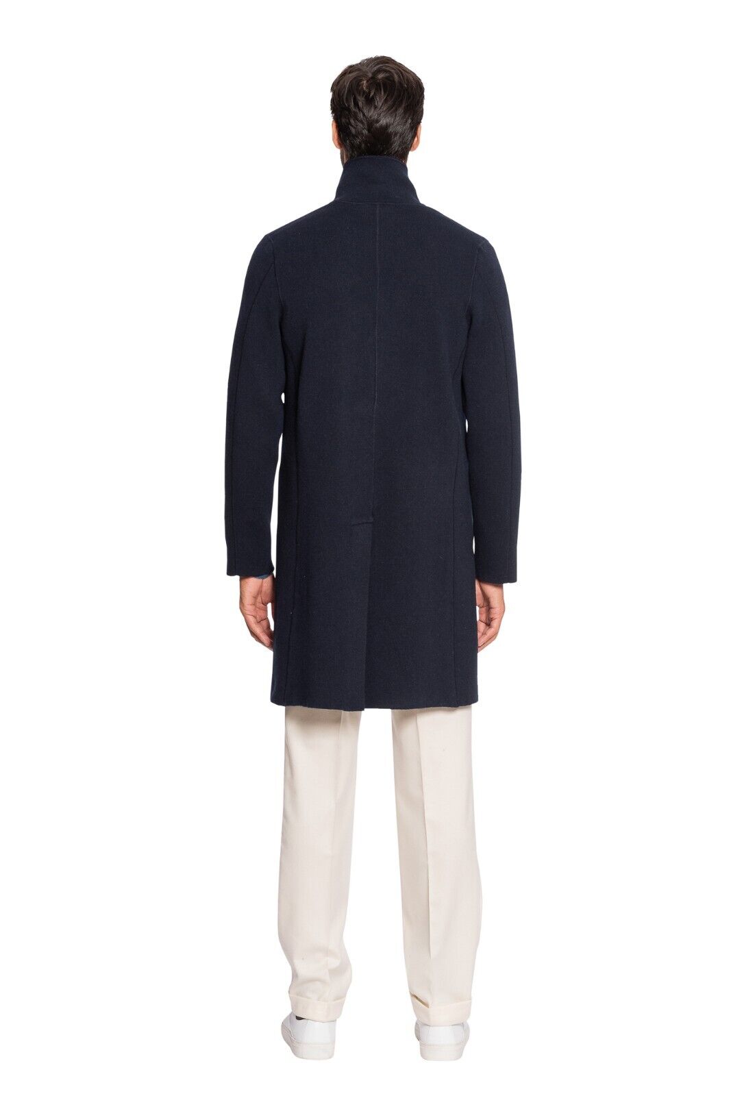$1600 BOGLIOLI MILANO Dark Blue Long Coat Knit LLAMA & CASHMERE Size M