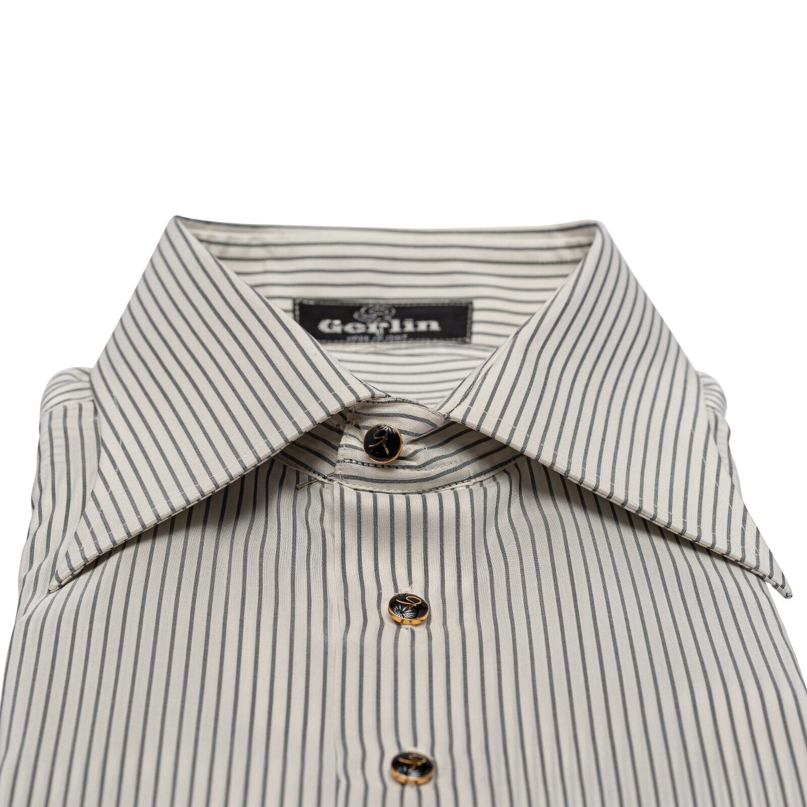 1400$ LUXURY GERLIN Shirt Striped Gray 100% Silk 3F BIJAN