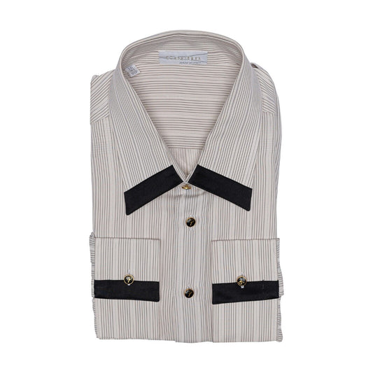 1400$ LUXURY GERLIN Shirt Ivory Striped 100% Silk Crèpe 16 - 41 2P BIJAN