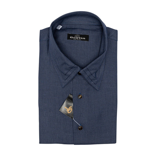 690$ ITALIAN LUXURY GERLIN Shirt Blue 100% Linen 15.5 - 39  RICCI 4F