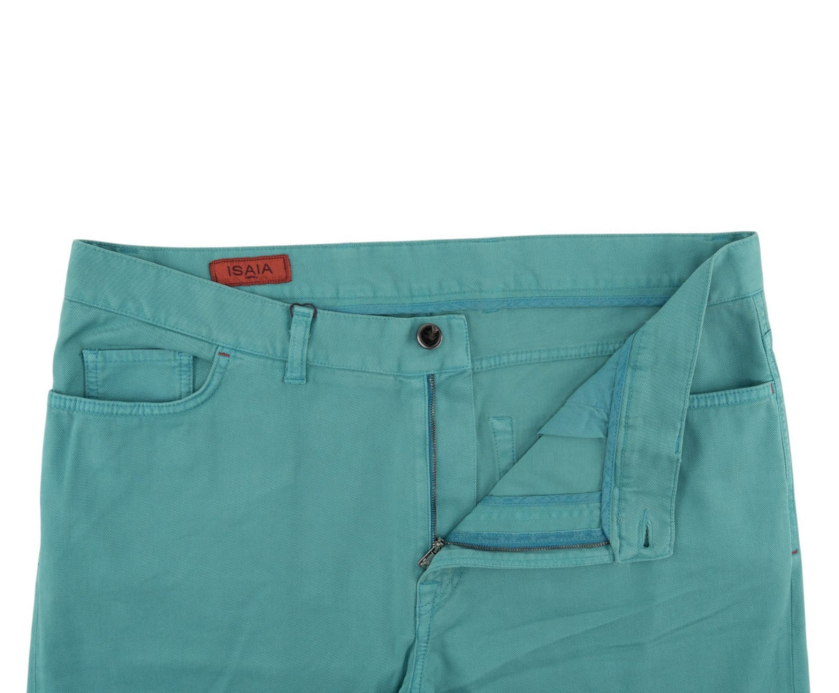 690$ ISAIA NAPOLI Turquoise 5 Pockets Pant Denim Cotton 46 US / 56 EU