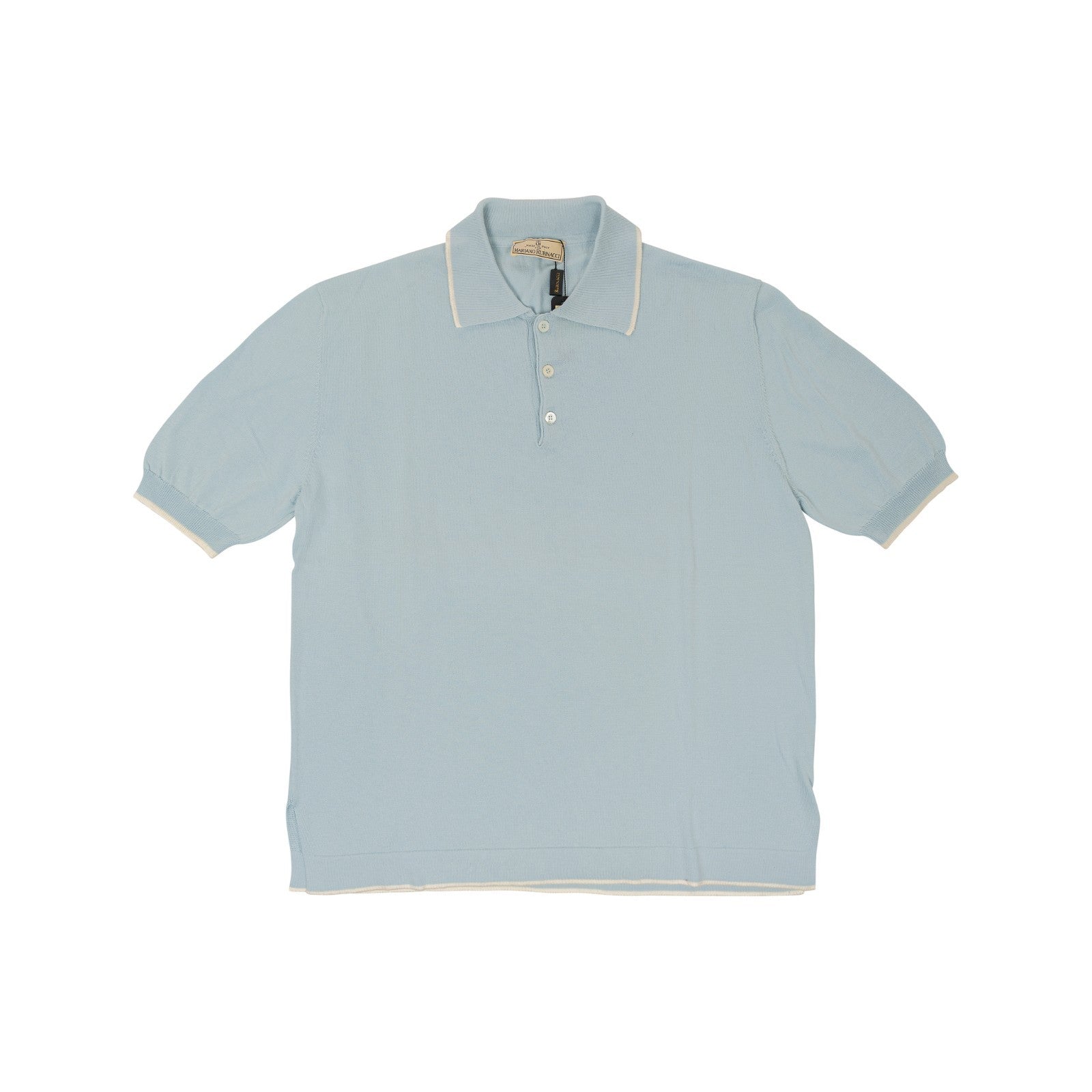 490$ RUBINACCI NAPOLI Light Blue Polo Sweater Sea Island Knit Cotton