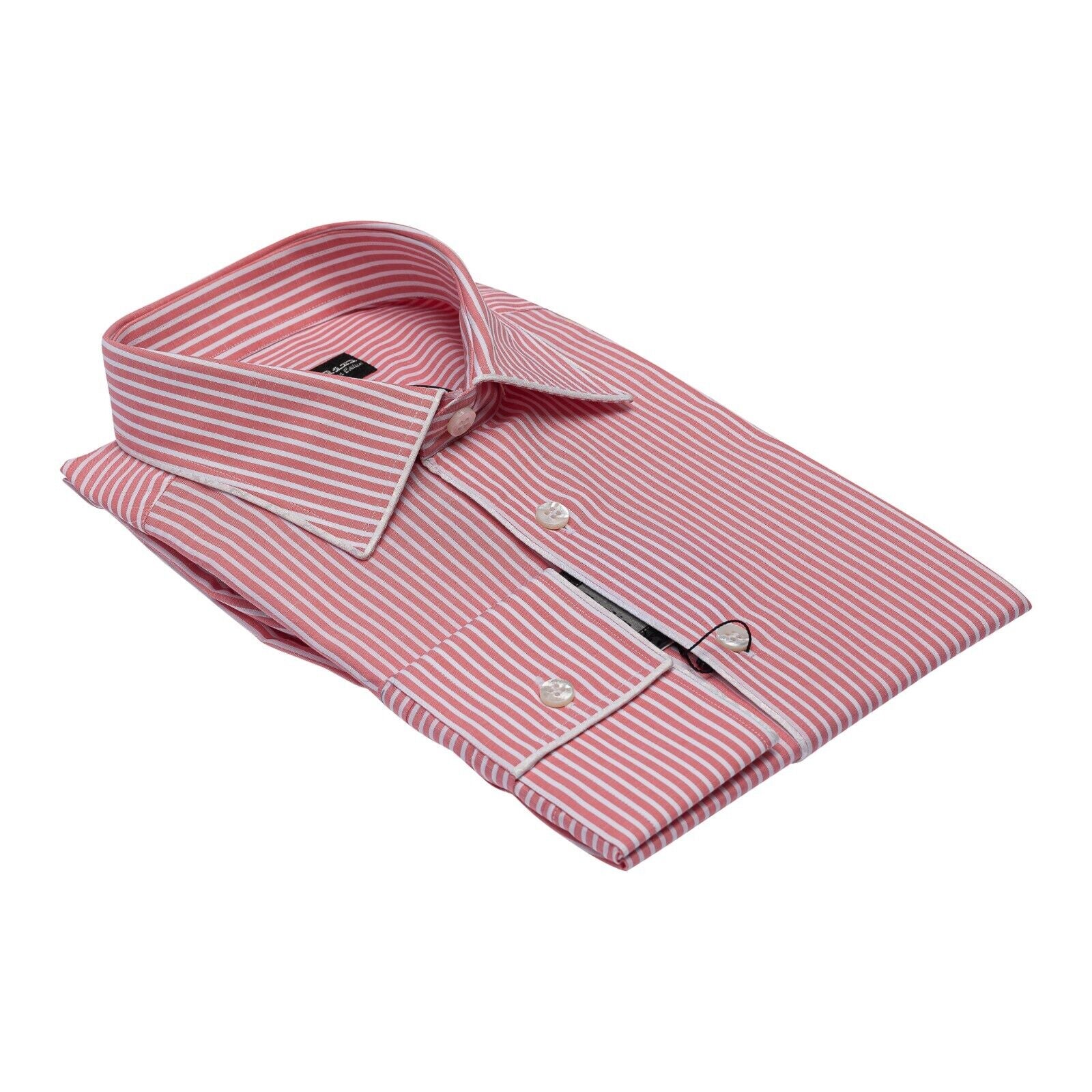 690$ LUXURY GERLIN Shirt Striped Peach Cotton & Linen 16 - 41  2N BIJAN