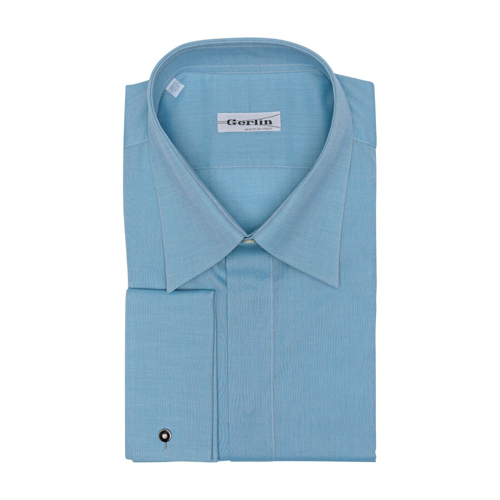 690$ ITALIAN LUXURY GERLIN Shirt French Cuffs Blue Fine Cotton  1C ZILLI