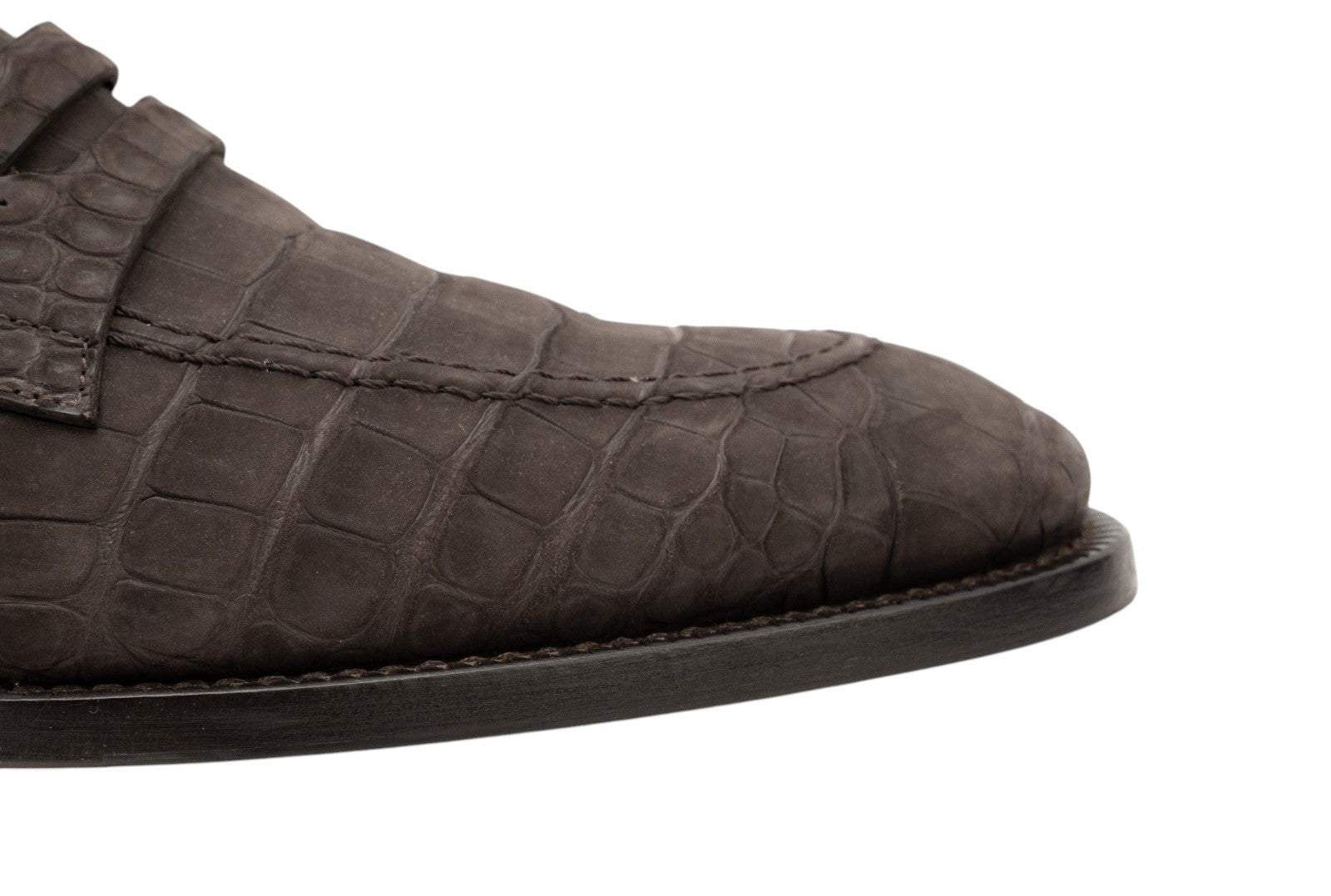 ISAIA NAPOLI Alligator Nabuk Brown Penny Loafer Shoes 9 UK / 10 US / 43 IT