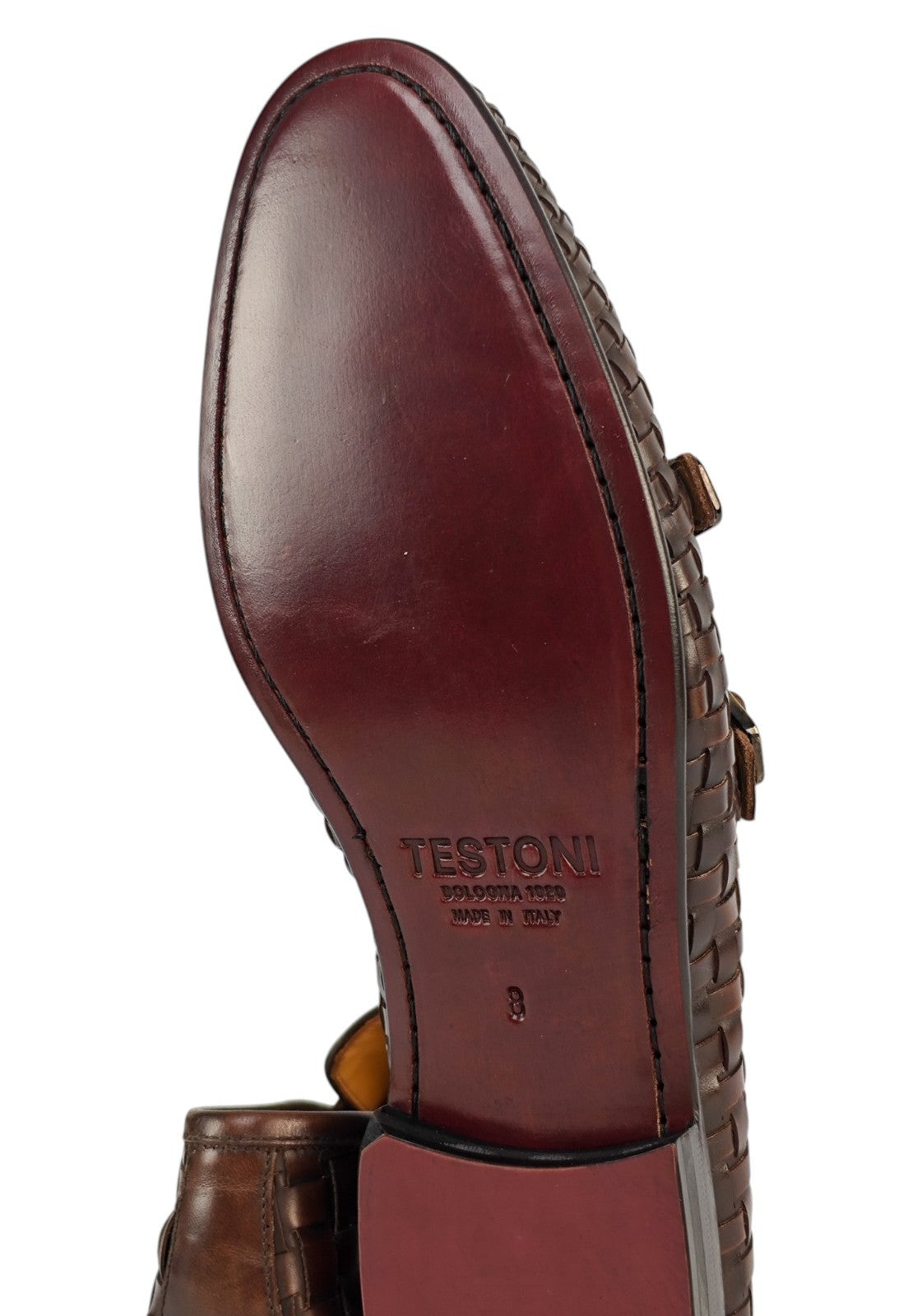 1250$ TESTONI "Tivoli" Brown Unlined Loafer Monk Shoes Woven 8 UK / 9 US / 42 IT