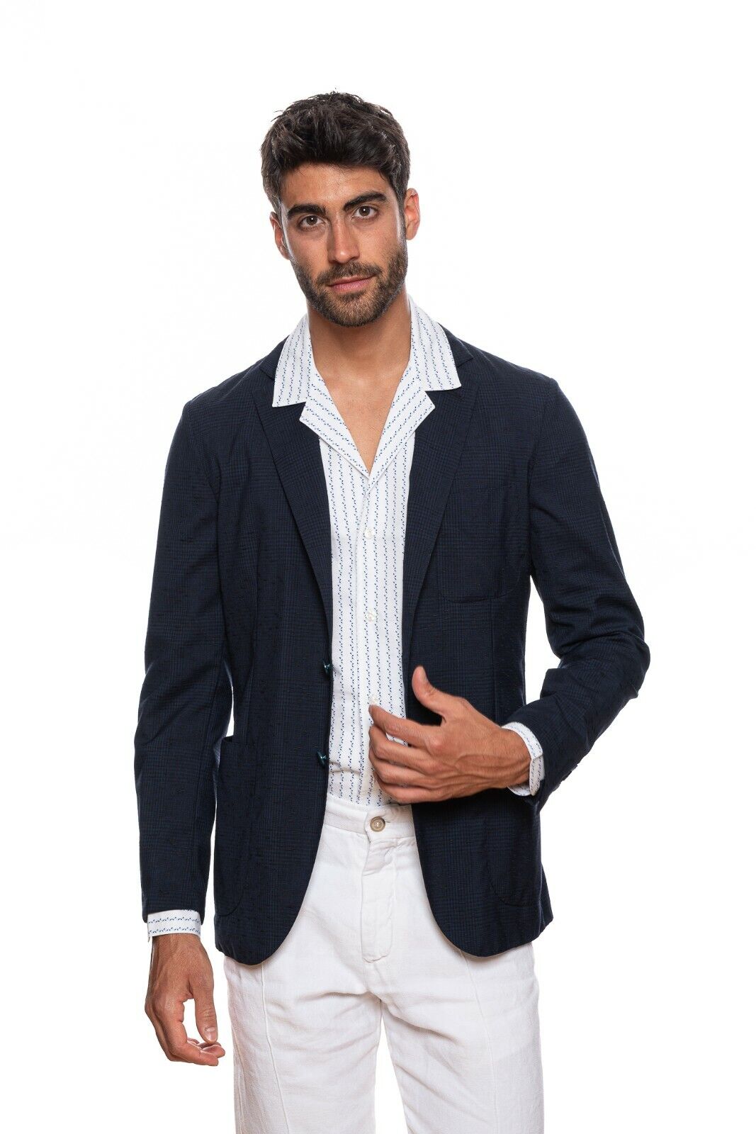 1980$ BELVEST Dark Blue Glen Plaid Light Wool Jacket Blazer 42 US / 52 EU 8R