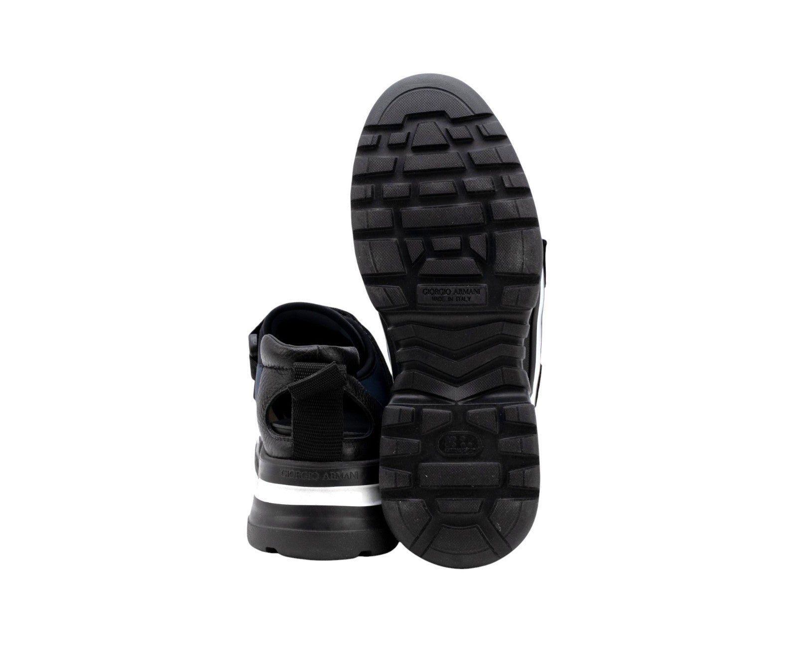 1450$ GIORGIO ARMANI Sneakers Shoes Tech Suede Strapped Blue Black Lug Sole