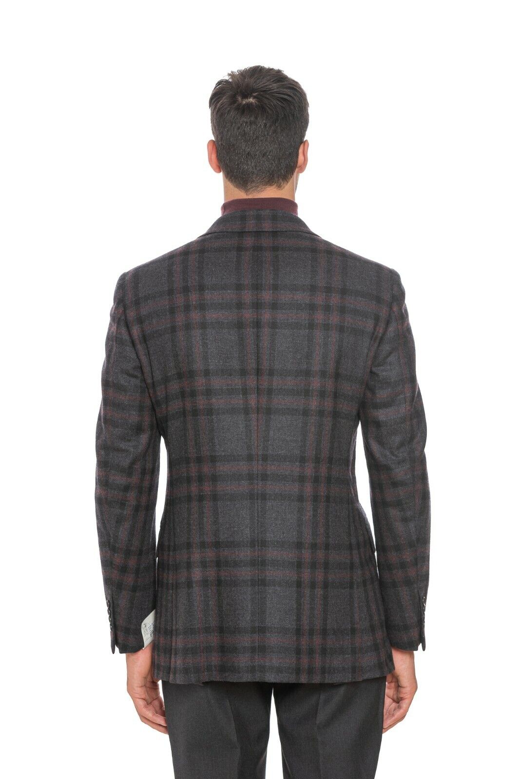 $2390 BELVEST Dark Gray Flannel Wool Cashmere Check Jacket 40 US / 50 EU Drop 7R
