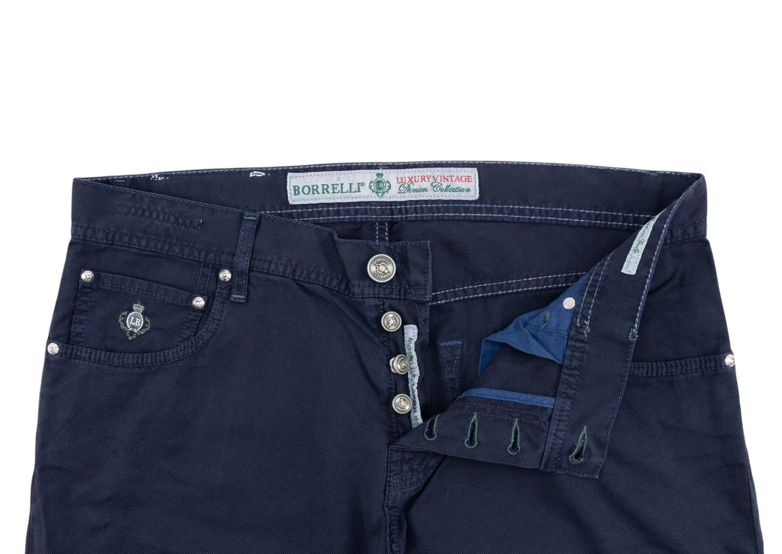 415$ LUIGI BORRELLI NAPOLI Blue Navy Denim Jeans Pant Cotton 35 US / 51  EU