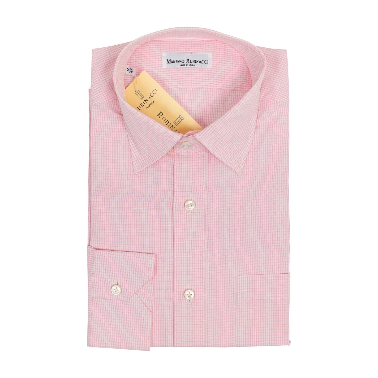 520$ RUBINACCI NAPOLI Pink Pocket Shirt Hand-Sewn Cotton Classic Fit  17 - 43 3W