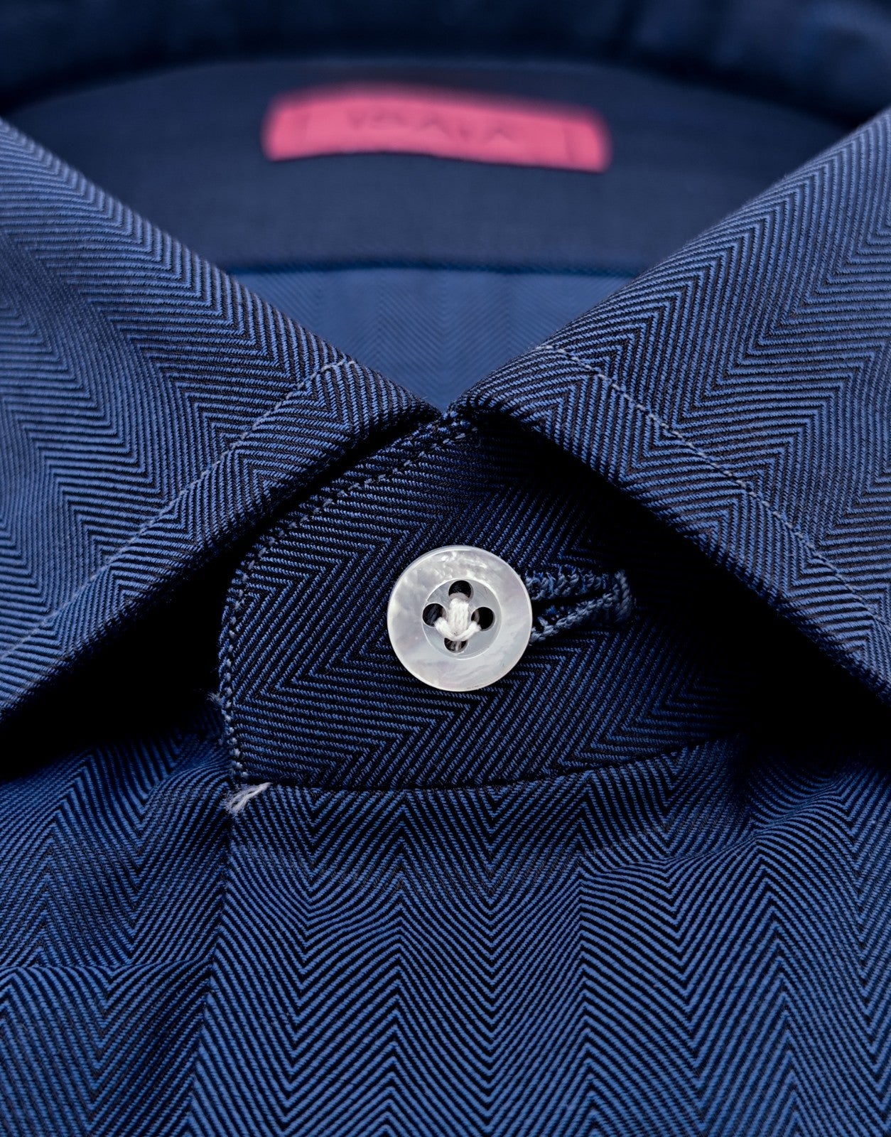 780$ ISAIA Dress Shirt Medium Blue Herringbone Lightwheight Cotton 17.5 - 44