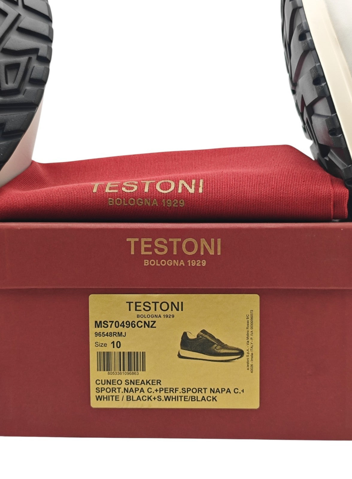 $900 TESTONI "Cuneo" White / Black Sneaker Shoes Perforated Calf & Suede