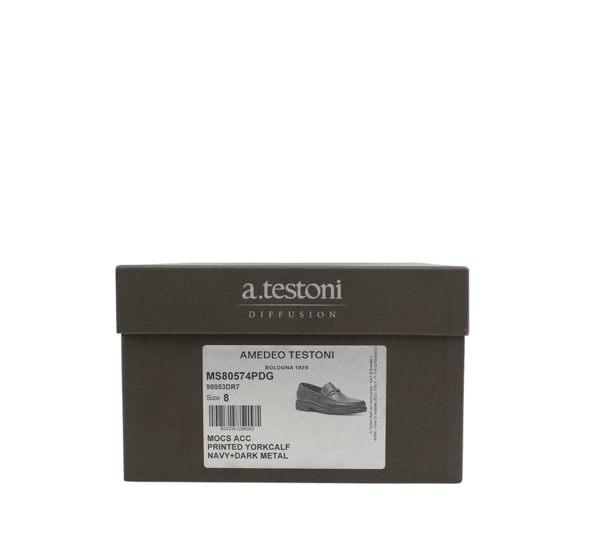 1200$ TESTONI Loafer Shoes Printed YorkCalf Blue Navy+Metal 8 UK / 9 US / 42 IT