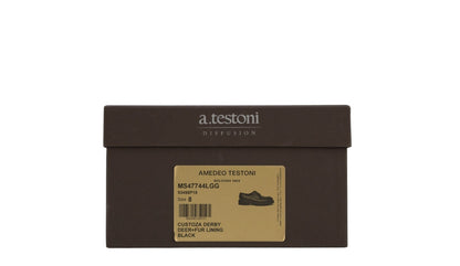 1050$ TESTONI "Custoza" Derby Deer + Fur Lining Black 8 UK / 9 US / 42 IT