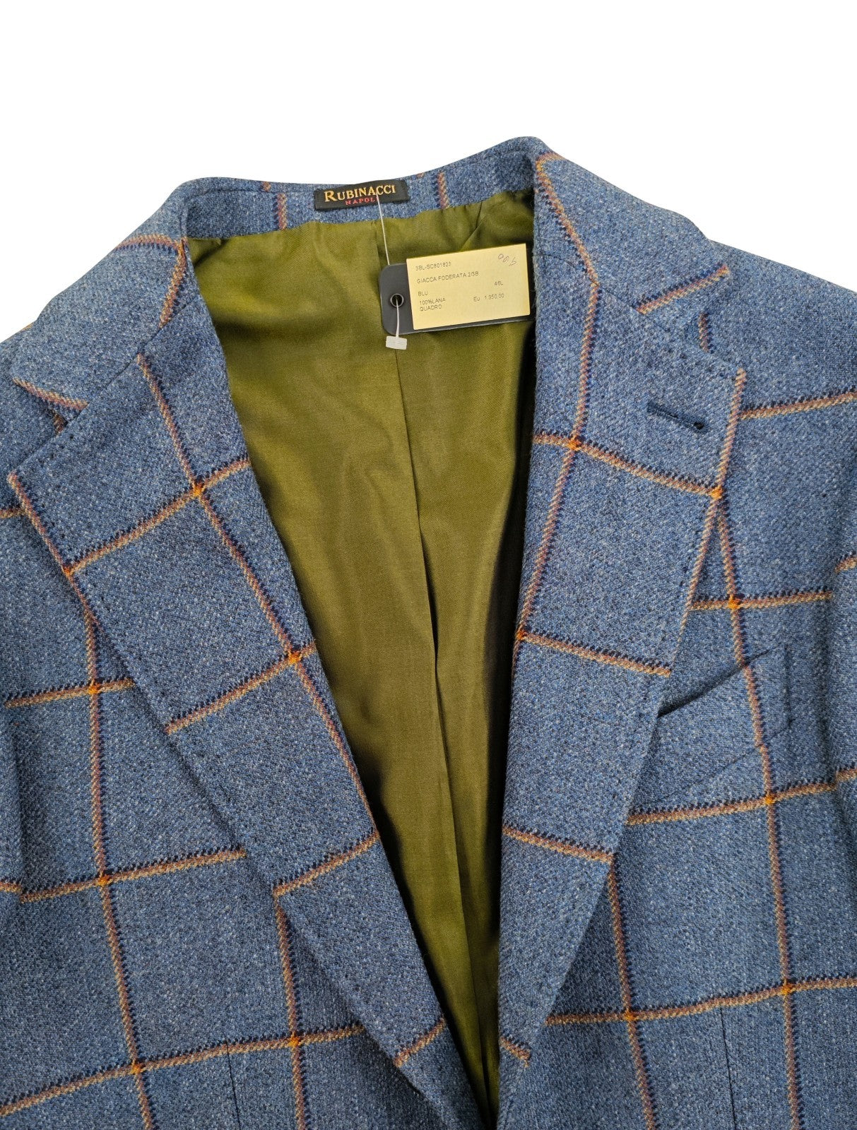 $1650 RUBINACCI NAPOLI Blue Checks Jacket Sport Coat Wool 36 US / 46 EU