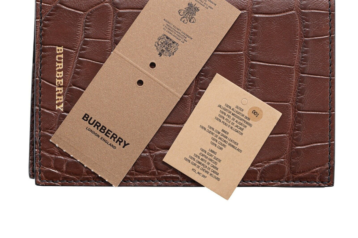 1150$ BURBERRY Genuine Alligator Passport Holder Wallet Deep Claret Unisex