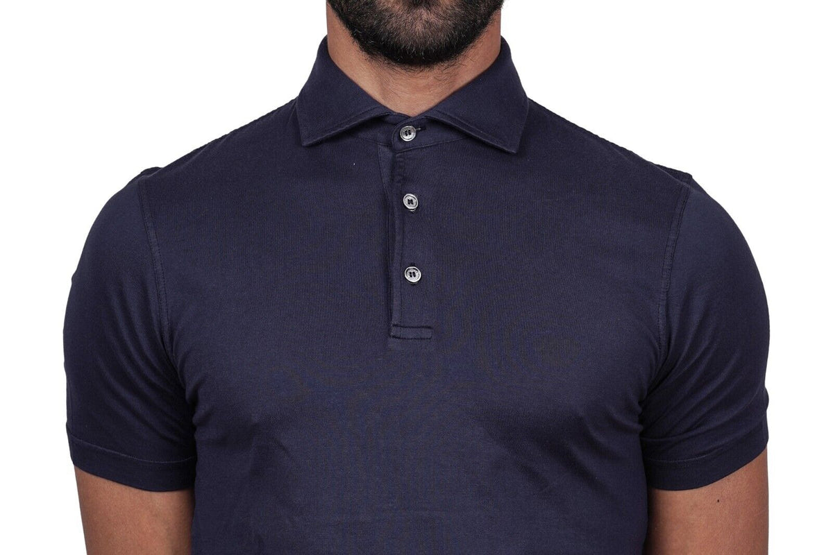 280$ Luxury FEDELI CASHMERE Knit Polo Giza Cotton Blue Navy 36 US / 46 EU