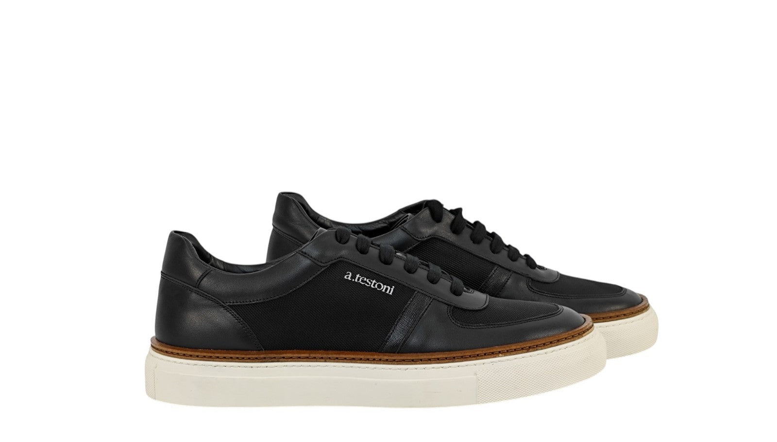 850$ TESTONI Black Calf Leather + Saffiano Sneakers Shoes 8 UK / 9 US / 42 IT