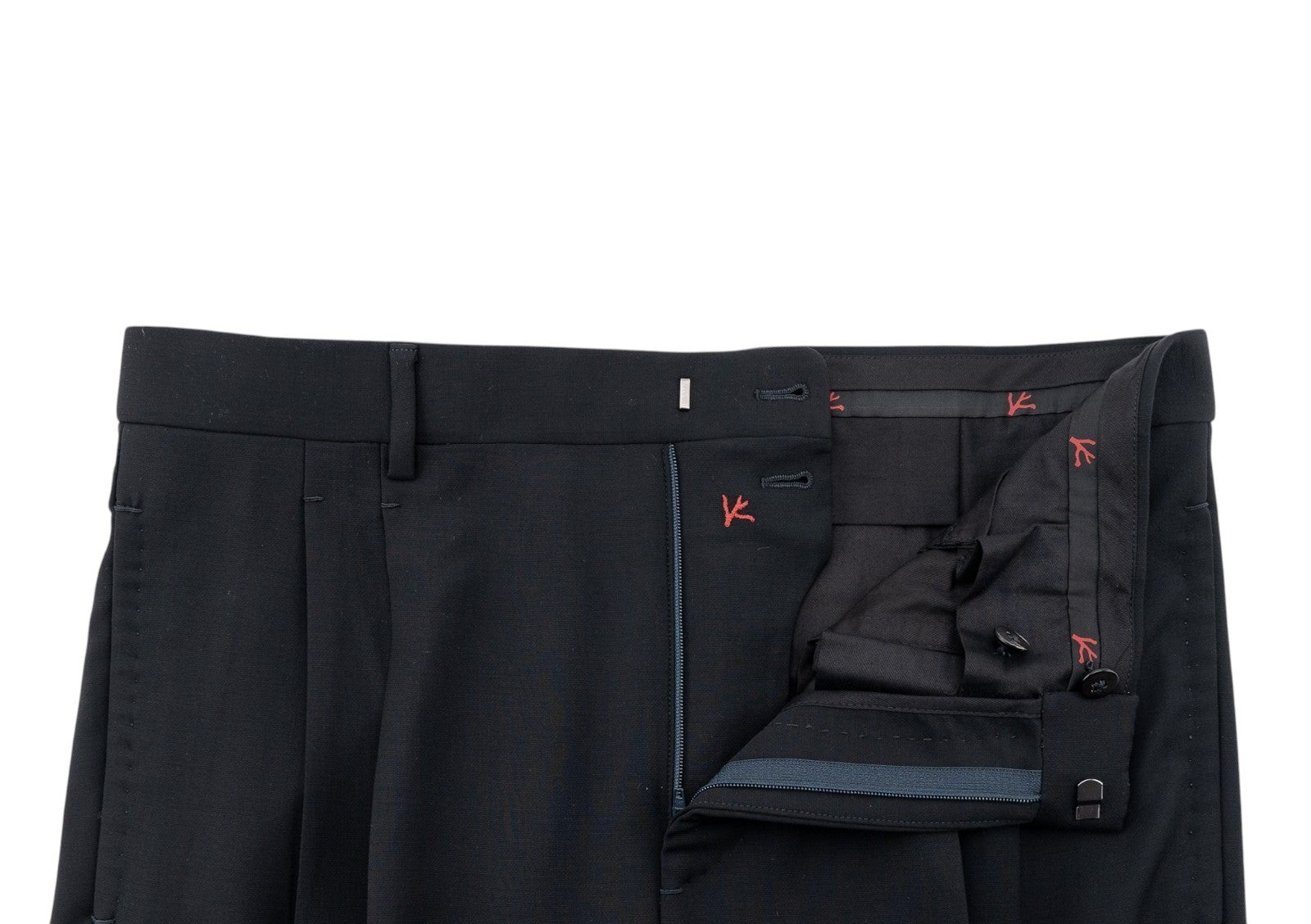 1680$ ISAIA Hand-Sewn Tapered Dress Pant Fine Wool Blue Midnight 32 US / 48 EU