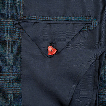 Sartoria DALCUORE NAPOLI Total Hand-Sewn Jacket Sport Coat Wool Blue Glen Plaid