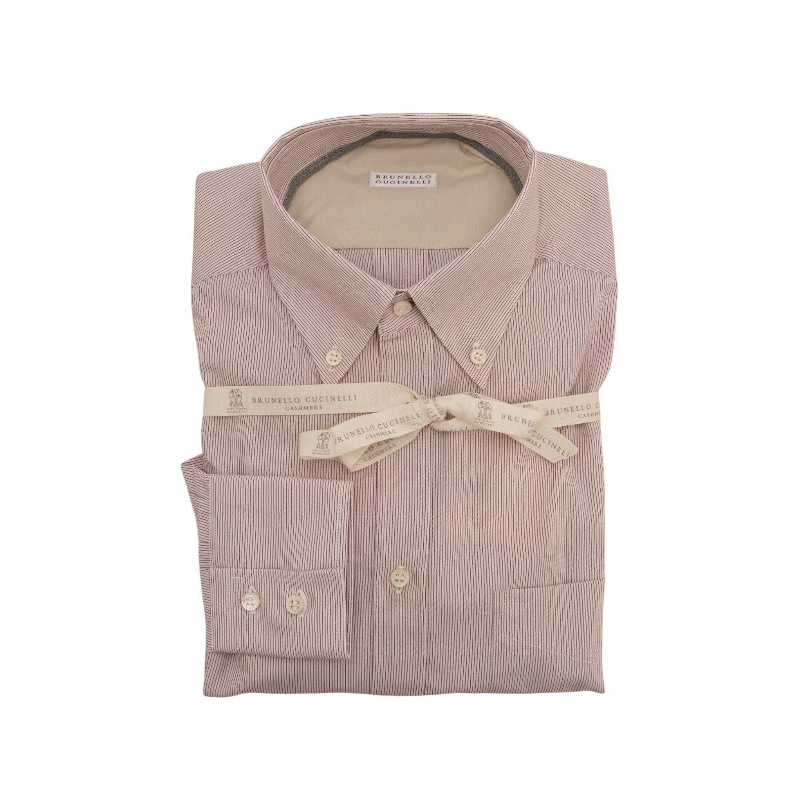 950$ BRUNELLO CUCINELLI Shirt Red Striped Pocket Button-Down Cotton Size S