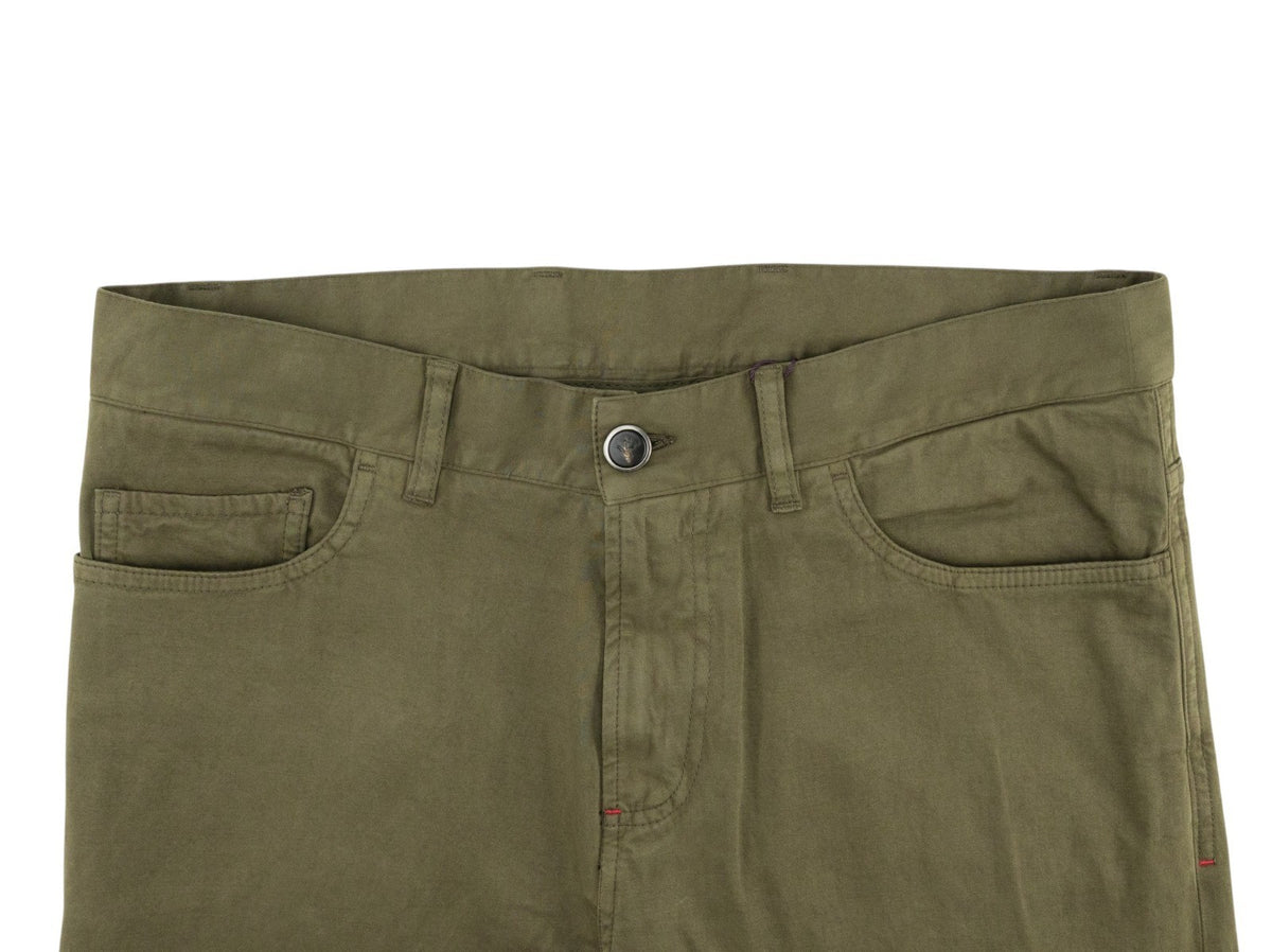 850$ ISAIA NAPOLI Green Army Chino Pant Cashmere Cotton Regular Fit 32 US  48 EU