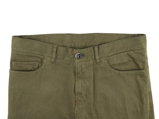 850$ ISAIA NAPOLI Green Army Chino Pant Cashmere Cotton Regular Fit 32 US  48 EU