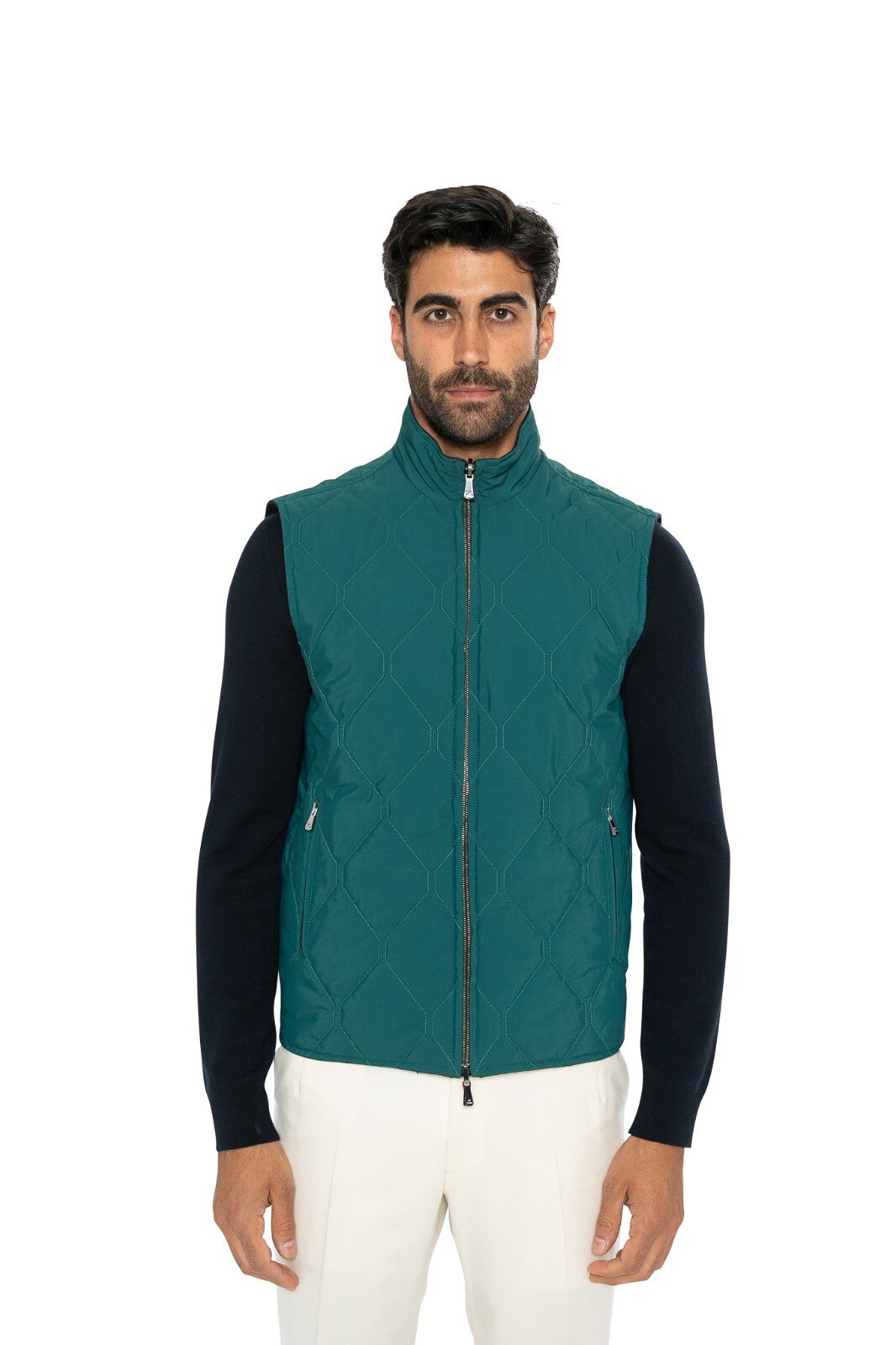 $2800 ISAIA NAPOLI Green & Blue Reversible Vest Jacket Techno Wool 38 US / 48 EU