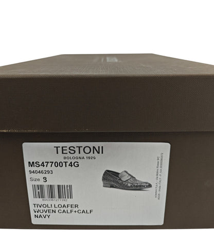 1250$ TESTONI "Tivoli" Blue Unlined Loafer Shoes Woven Calf 8 UK / 9 US / 42 IT