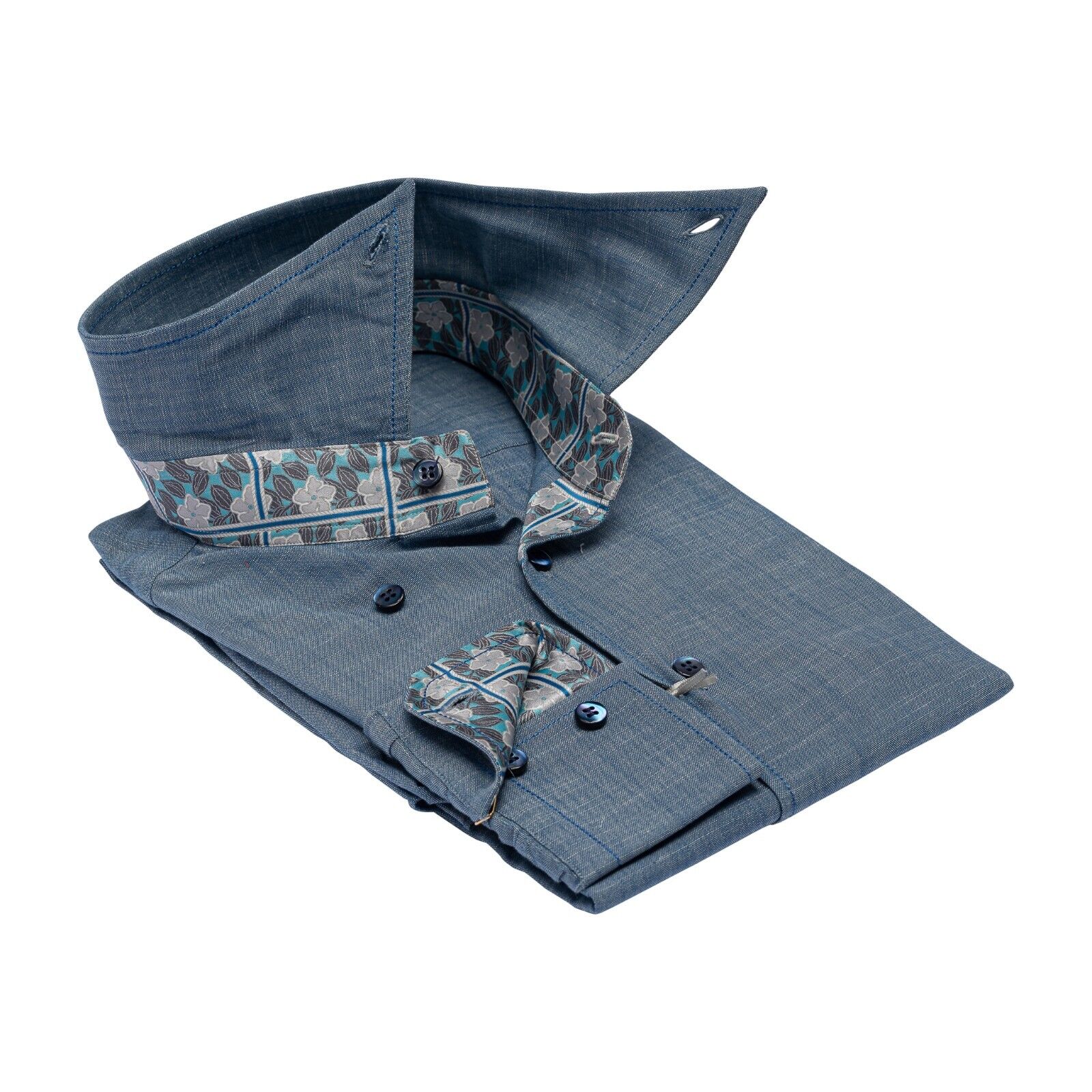 950$ LUXURY GERLIN Shirt Blue West Point Cotton + Silk 16 - 41 6V BIJAN