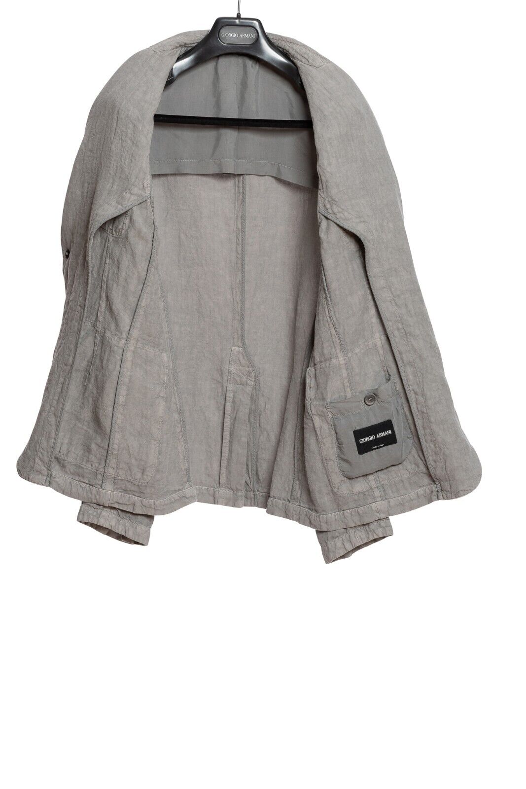 1600$ GIORGIO ARMANI Black Label Field Jacket Blouson Grey 100% Linen Slim Fit