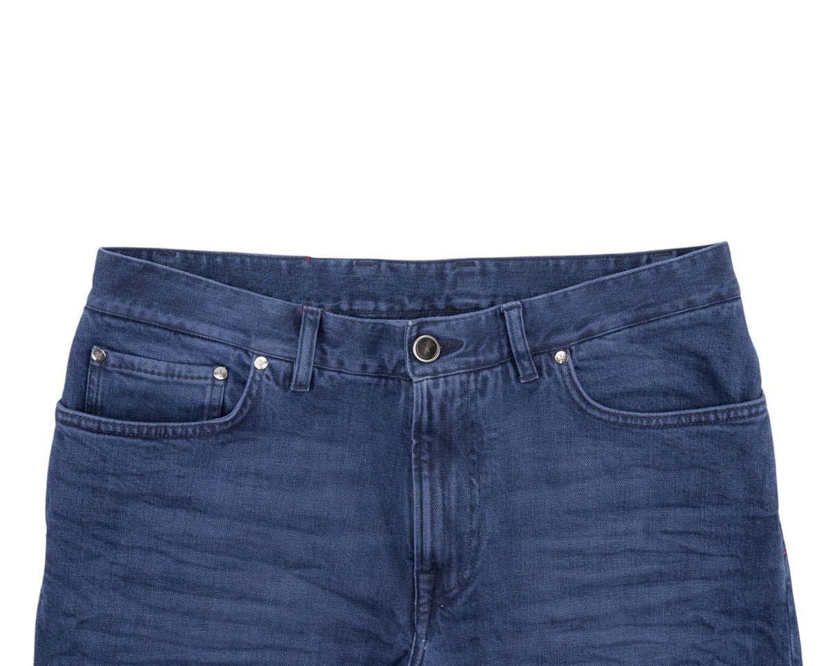 795$ ISAIA NAPOLI "Forcella" Blue Denim Jeans Pant Cotton Wide Fit 32 US /48 EU