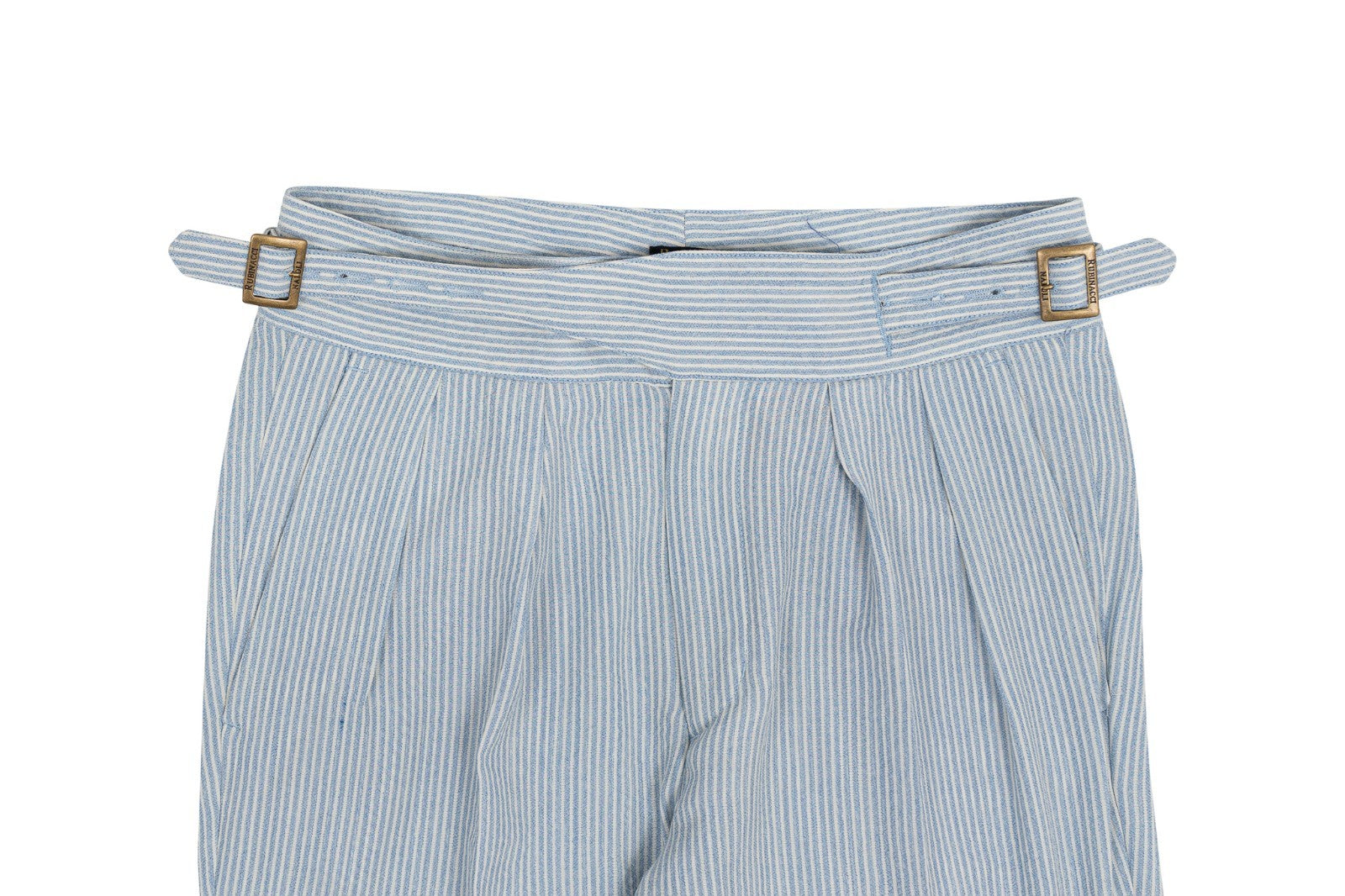 670$ RUBINACCI NAPOLI "Manny" Blue High Rise Pant Wool Silk Linen 28 US / 44 EU
