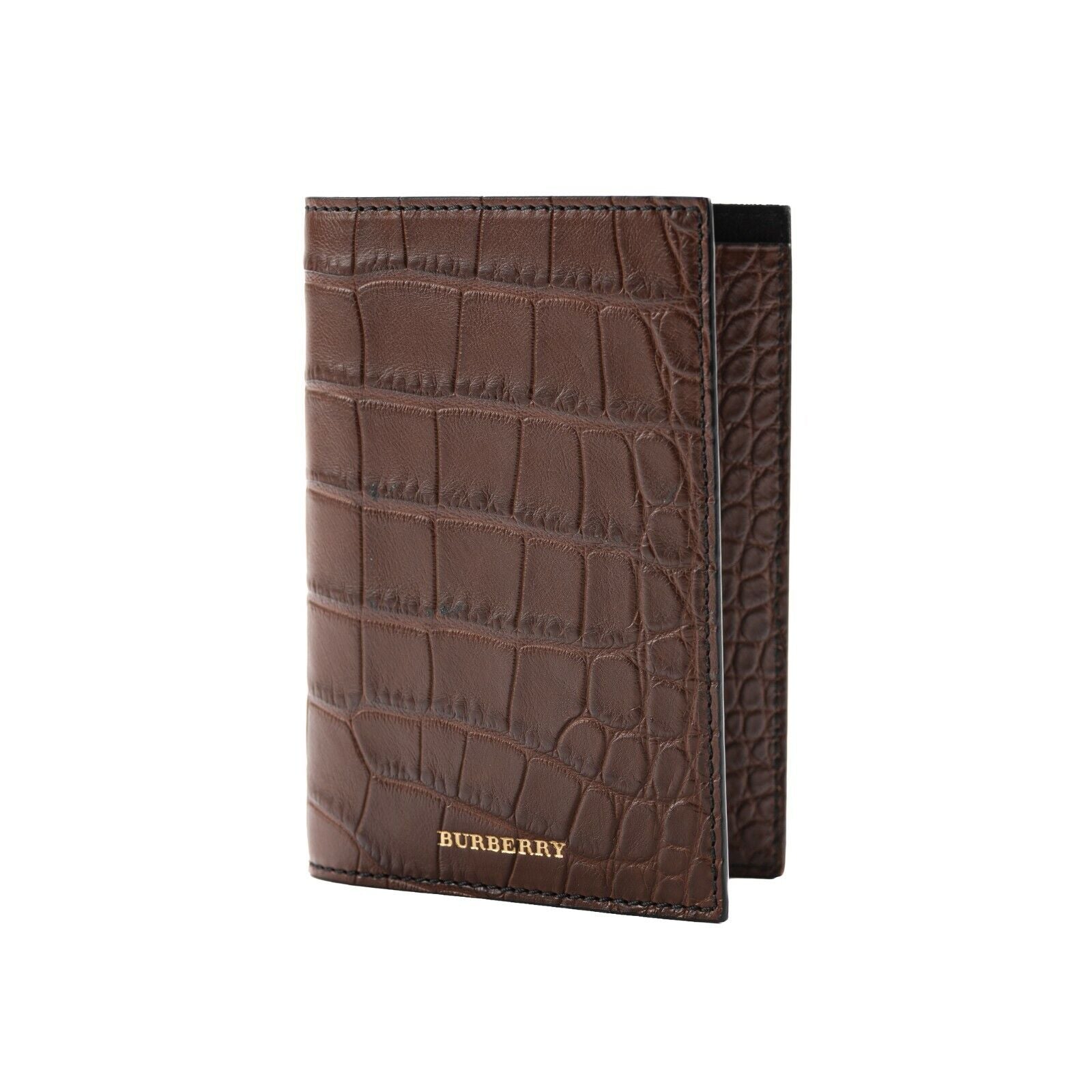 1150$ BURBERRY Genuine Alligator Passport Holder Wallet Flax Brown Unisex