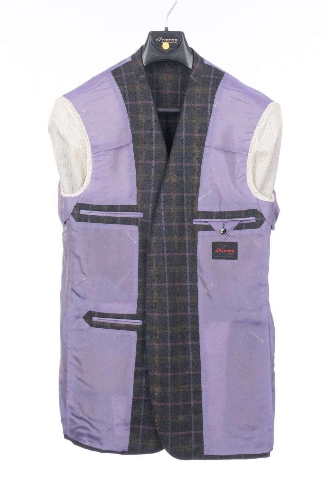 $2195 D'AVENZA Charcoal Wool Jacket Windowpane Hand-Sewn in Italy 40 US / 50 EU