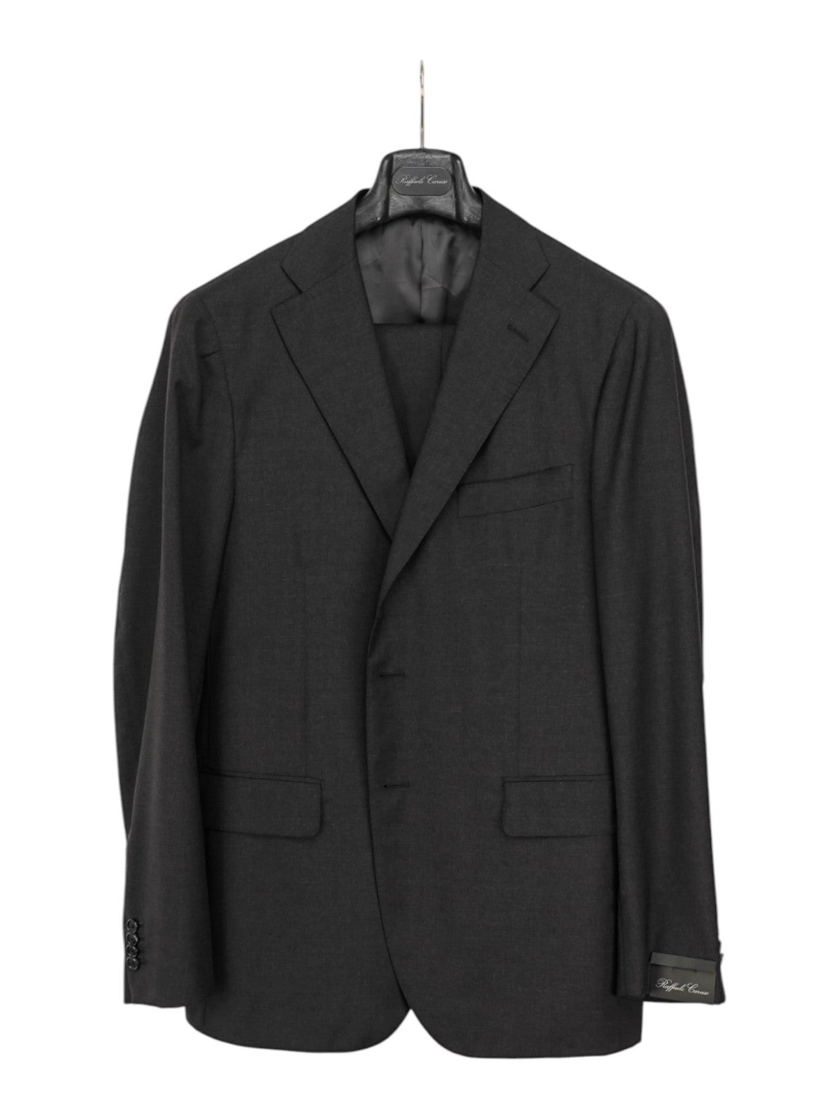 $1800 RAFFAELE CARUSO Dark Gray Hand-Sewn Suit Fine Wool 100's 44 US / 54 EU  8R