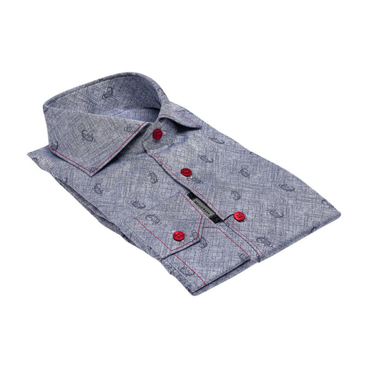 690$ LUXURY GERLIN Shirt Blue Jacquard Cotton 16 - 41 1A ZILLI