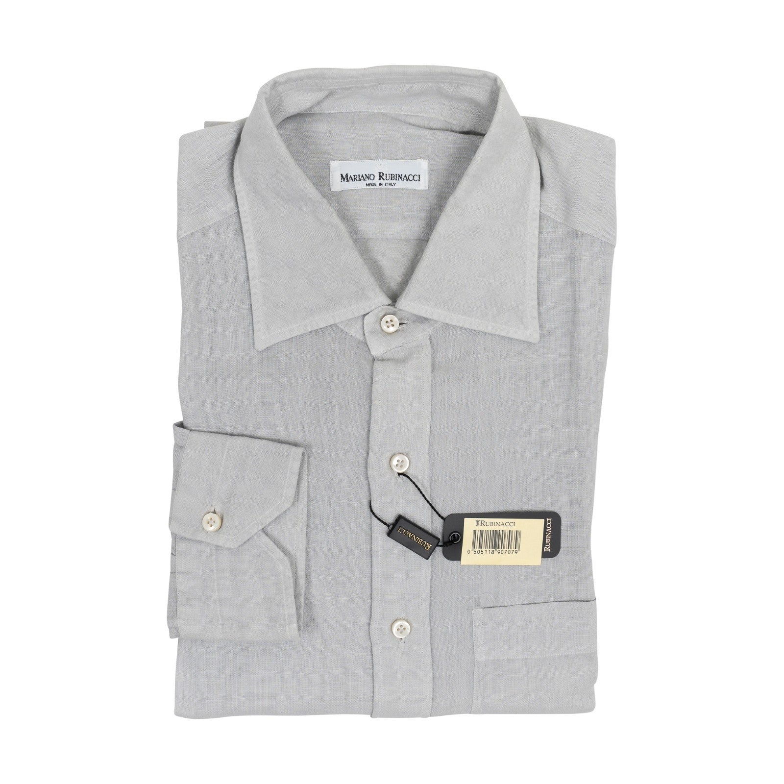 520$ RUBINACCI NAPOLI Gray Pocket Dress Shirt 100% Linen Classic Fit  3C