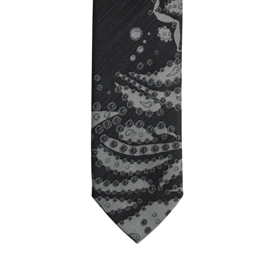 $290 ITALO FERRETTI Tie "TENTACLES" Gray / Black 100% Silk Handmade in Italy 