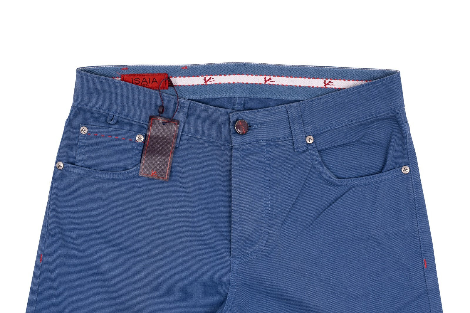 690$ ISAIA NAPOLI Blue Denim Jeans Trousers Pant Gabardine Cotton Slim Fit
