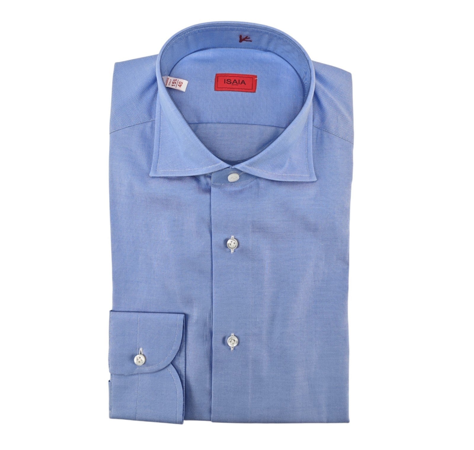 780$ ISAIA NAPOLI "Mix" Dress Shirt Blue Solid Oxford Cotton 15.75 - 40