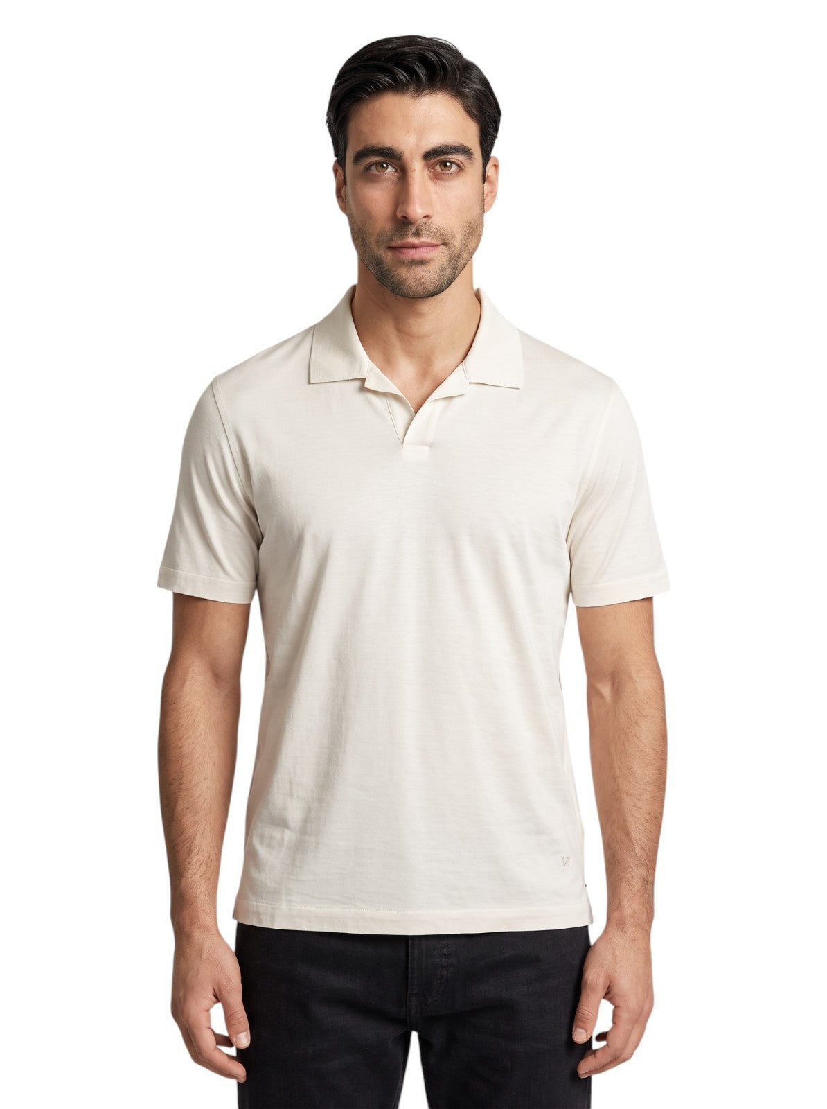 950$ ISAIA NAPOLI White Camp Collar Polo Short Sleeve Silk - Cotton Size XL
