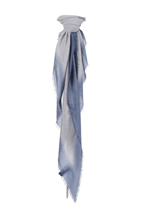 425$ GIORGIO ARMANI Black Label Triangle Foulard Scarf Periwinkle Blue Silk Mix