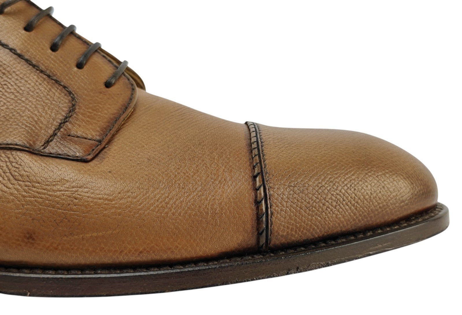 1200$ TESTONI "Iseo" Derby Shoes Antique Caviar Calf Cinnamon 8 UK  9 US  42 IT