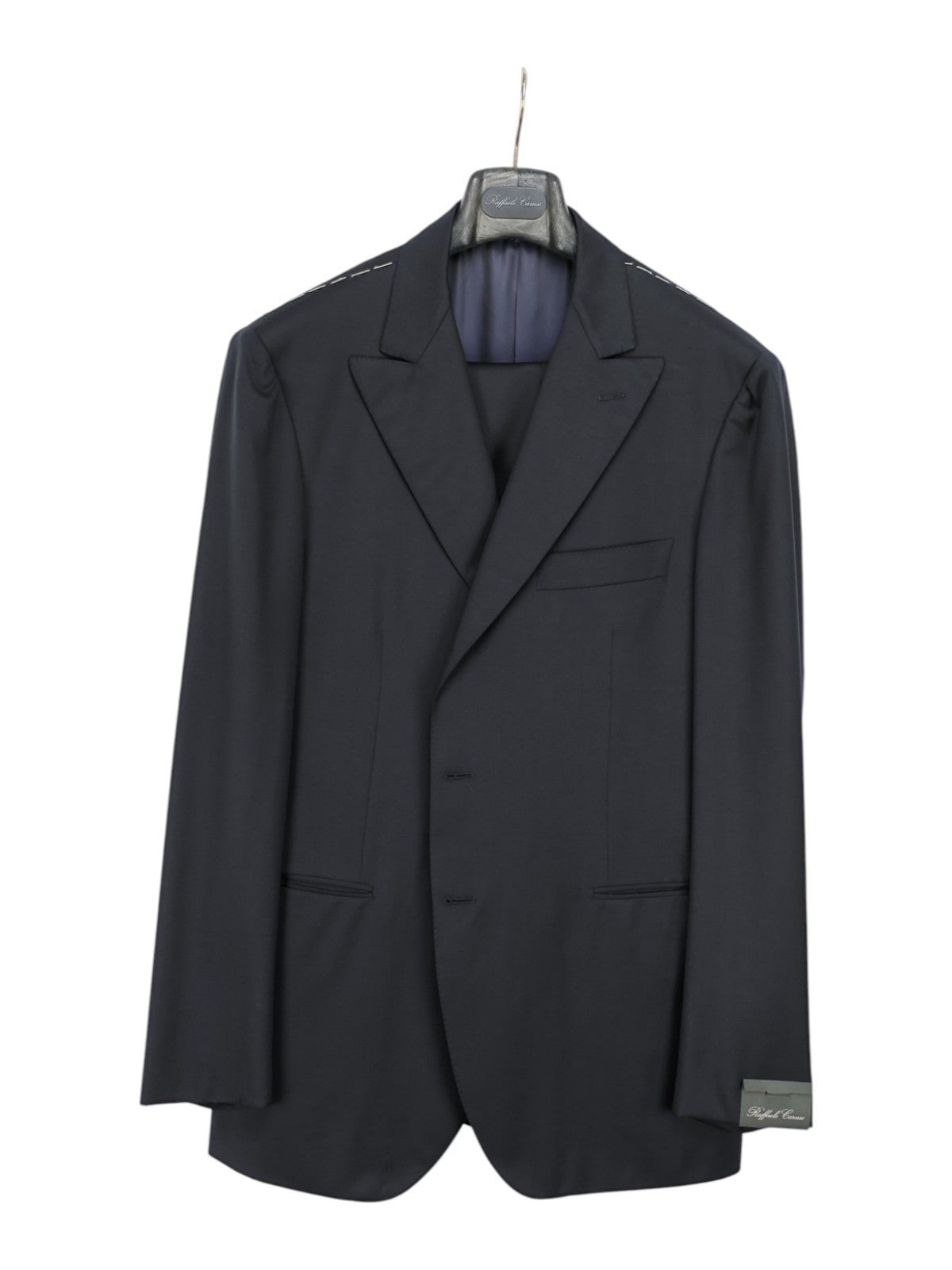 $2200 RAFFAELE CARUSO Blue Navy Peak Suit LORO PIANA Wool 130's  46 US / 56 EU
