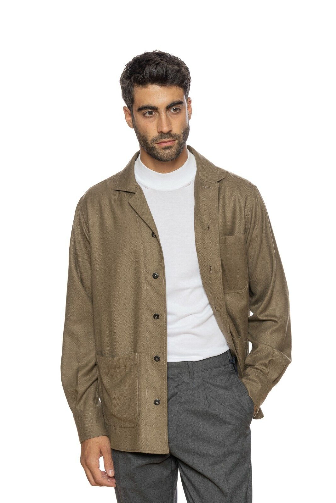 $1600 CARUSO Overshirt Shirt Casual Jacket 100% Cashmere Green Olive Relaxed Fit