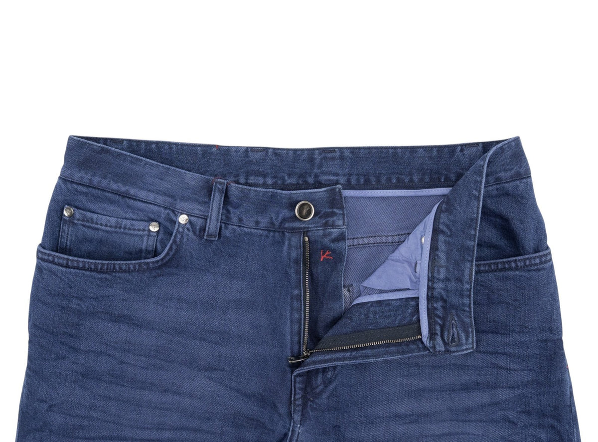 795$ ISAIA NAPOLI "Forcella" Blue Denim Jeans Pant Cotton Wide Fit 32 US /48 EU