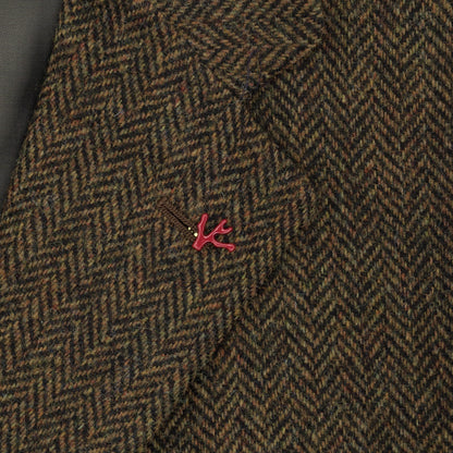 $7250 ISAIA Sartorial Overcoat Coat Herringbone Flannel Wool Olive Green - Brown